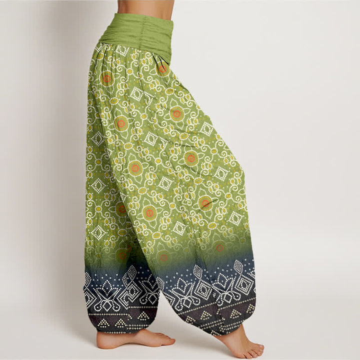 Buddha Stones Pantalon harem bohème en coton à motif floral et géométrique, taille élastique, pour femme - image 2