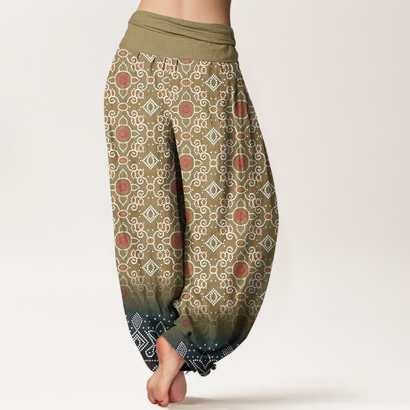 Buddha Stones Pantalon harem bohème en coton à motif floral et géométrique, taille élastique, pour femme - image 6