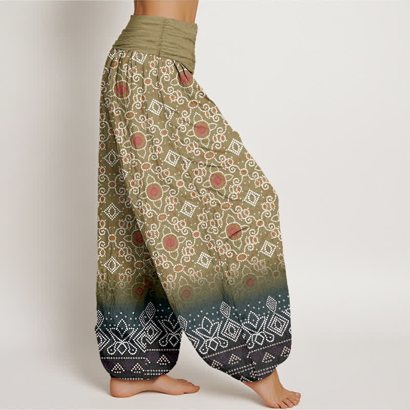 Buddha Stones Pantalon harem bohème en coton à motif floral et géométrique, taille élastique, pour femme - image 7