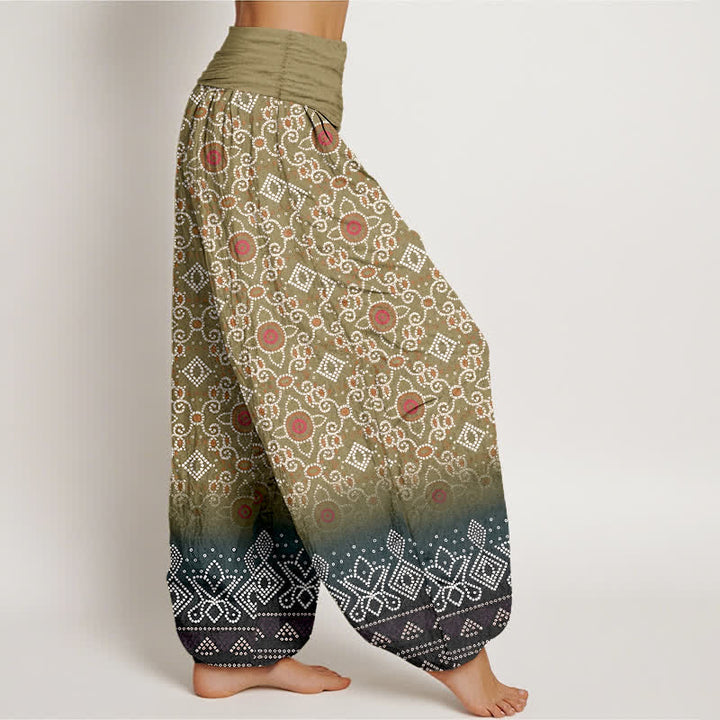 Buddha Stones Pantalon harem bohème en coton à motif floral et géométrique, taille élastique, pour femme - image 7