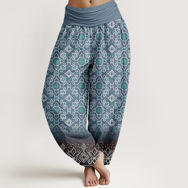 Buddha Stones Pantalon harem bohème en coton à motif floral et géométrique, taille élastique, pour femme - SteelBlue - US16，UK/AU20，EU48 (3XL) - image 8