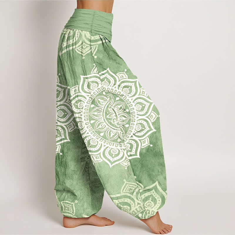 Buddha Stones Pantalon harem pour femme en pur coton blanc à motif floral mandala et taille élastique - image 2