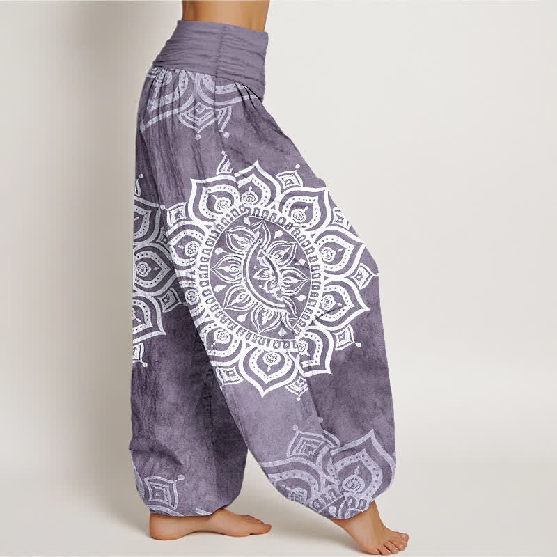 Buddha Stones Pantalon harem pour femme en pur coton blanc à motif floral mandala et taille élastique - image 7