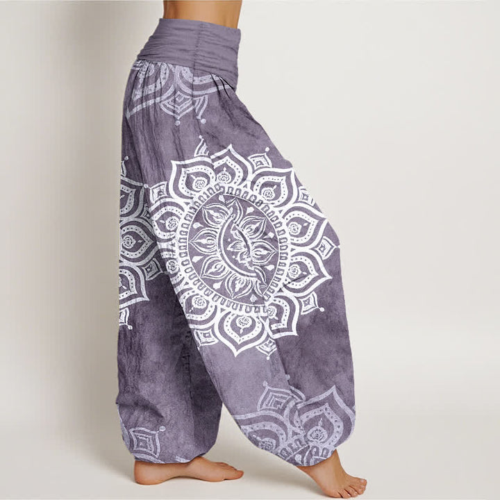Buddha Stones Pantalon harem pour femme en pur coton blanc à motif floral mandala et taille élastique - image 7