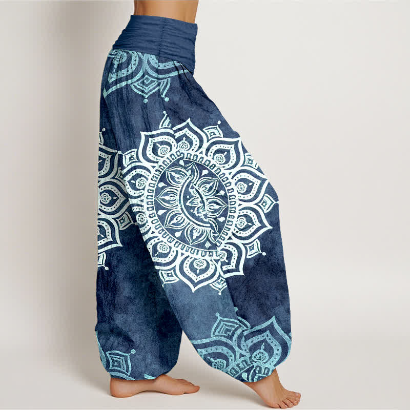 Buddha Stones Pantalon harem pour femme en pur coton blanc à motif floral mandala et taille élastique - image 10