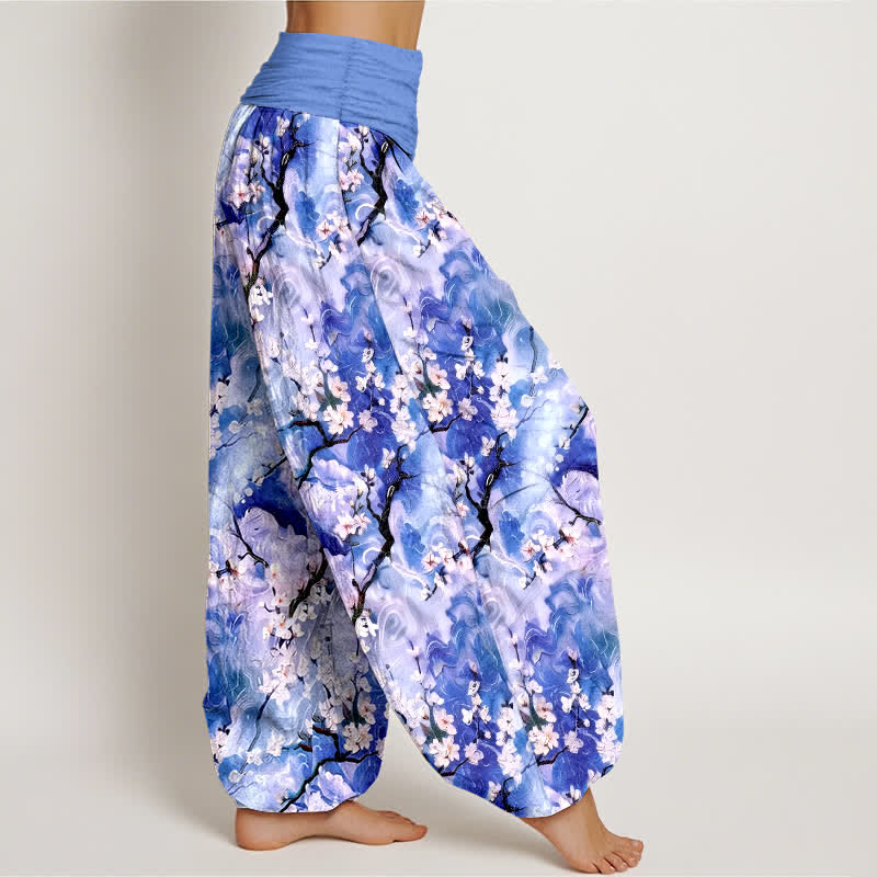 Buddha Stones Pantalon harem pour femme en pur coton à motif floral aquarelle et taille élastique - image 2