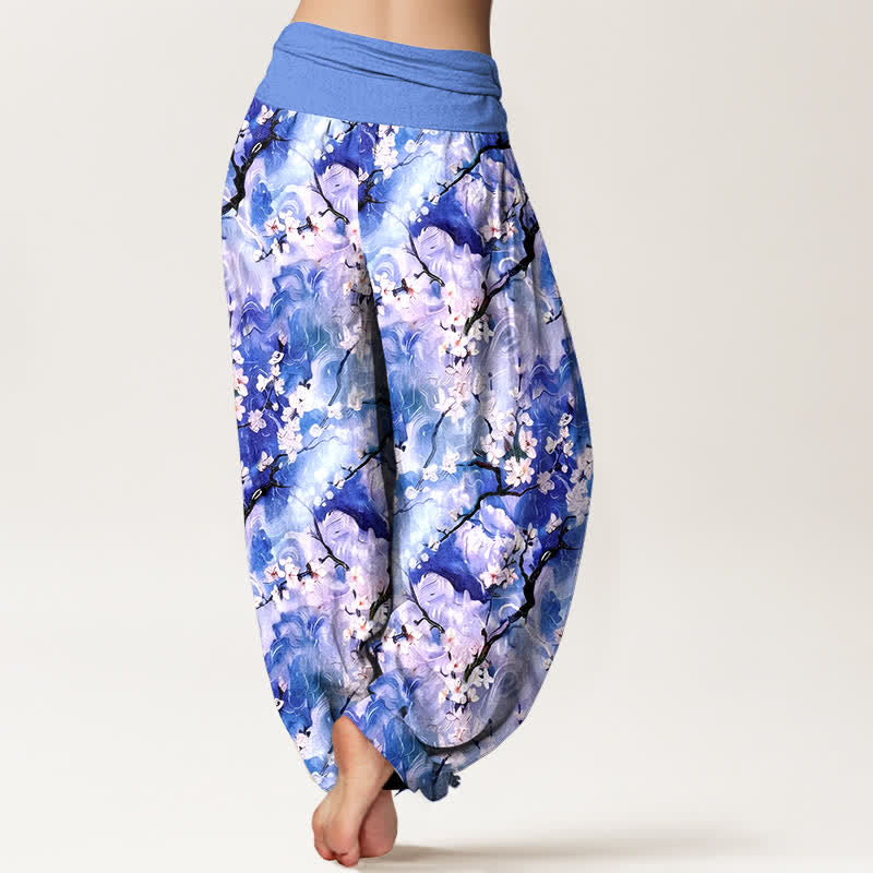 Buddha Stones Pantalon harem pour femme en pur coton à motif floral aquarelle et taille élastique - image 1