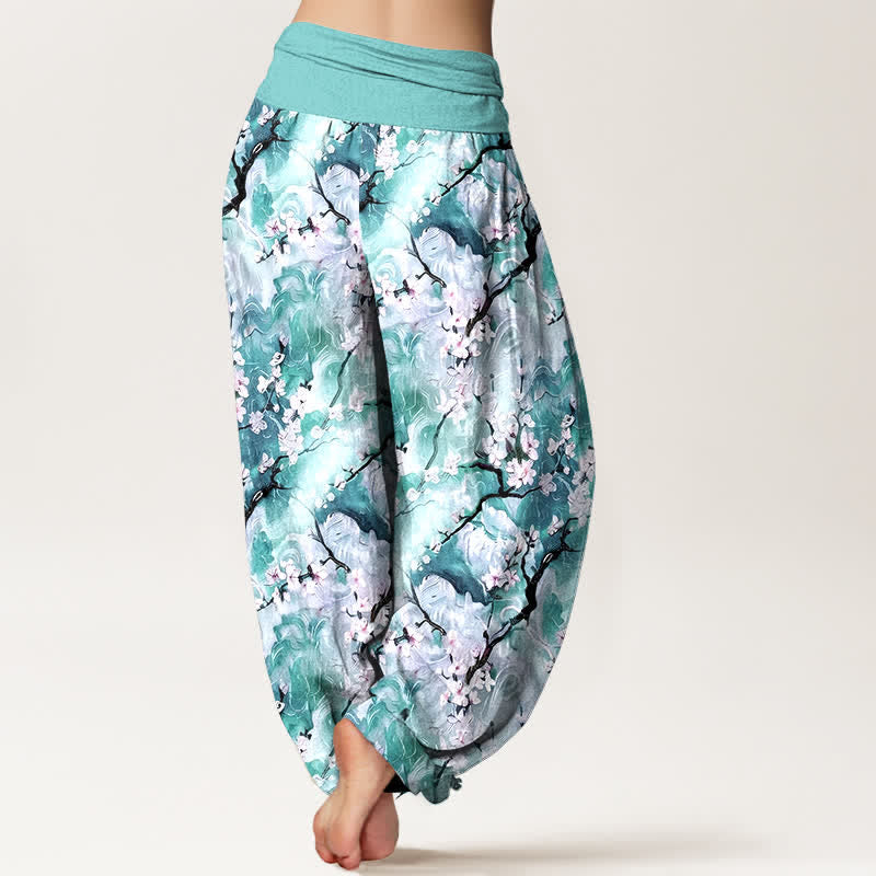 Buddha Stones Pantalon harem pour femme en pur coton à motif floral aquarelle et taille élastique - image 6