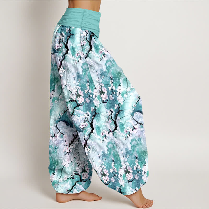 Buddha Stones Pantalon harem pour femme en pur coton à motif floral aquarelle et taille élastique - image 7