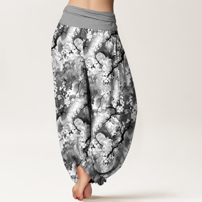 Buddha Stones Pantalon harem pour femme en pur coton à motif floral aquarelle et taille élastique - image 9