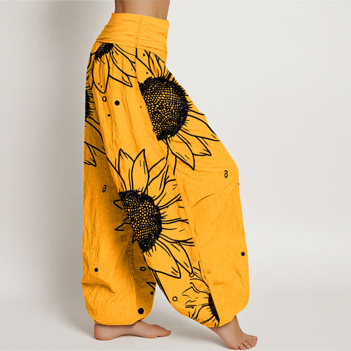 Buddha Stones Pantalon harem pour femme en pur coton à motif tournesol et taille élastique - image 2