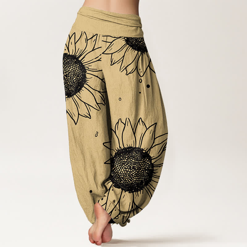 Buddha Stones Pantalon harem pour femme en pur coton à motif tournesol et taille élastique - image 6