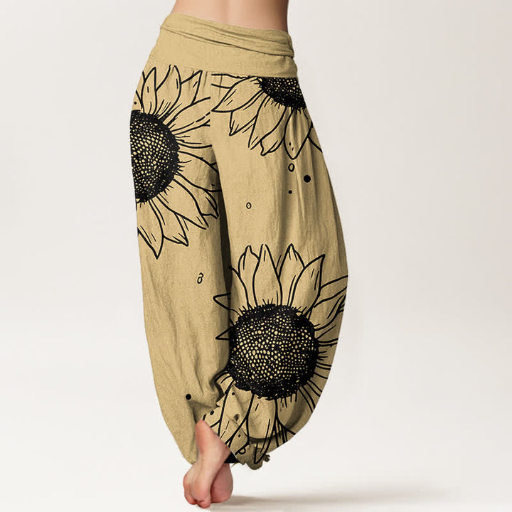 Buddha Stones Pantalon harem pour femme en pur coton à motif tournesol et taille élastique - image 6