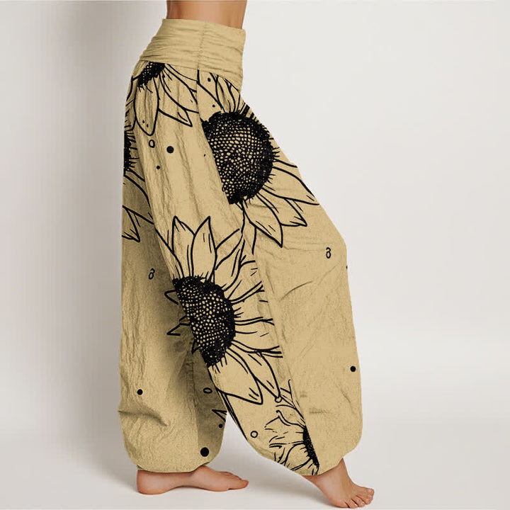 Buddha Stones Pantalon harem pour femme en pur coton à motif tournesol et taille élastique - image 7