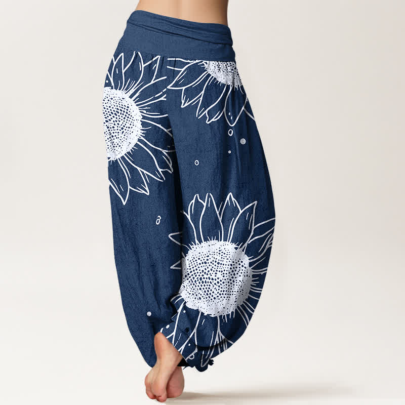 Buddha Stones Pantalon harem pour femme en pur coton à motif tournesol et taille élastique - image 9