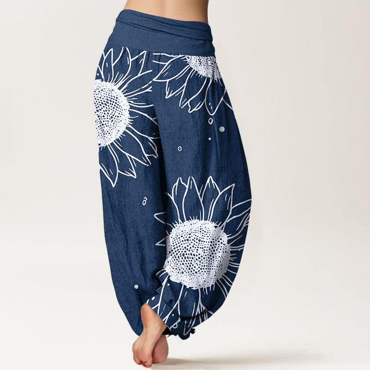 Buddha Stones Pantalon harem pour femme en pur coton à motif tournesol et taille élastique - image 9