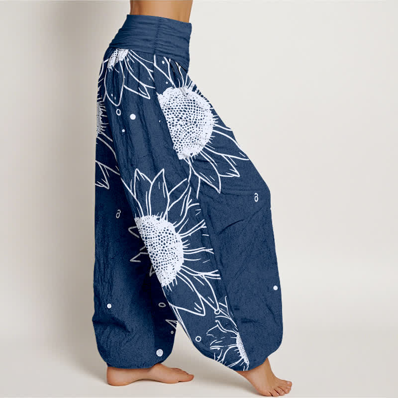 Buddha Stones Pantalon harem pour femme en pur coton à motif tournesol et taille élastique - image 10