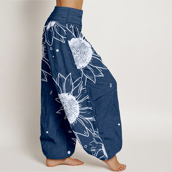 Buddha Stones Pantalon harem pour femme en pur coton à motif tournesol et taille élastique - image 10