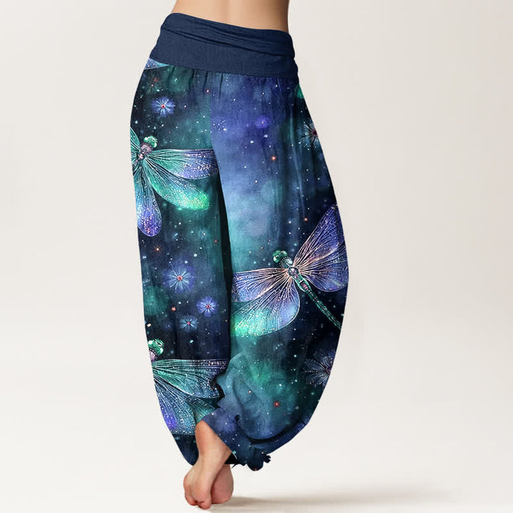 Buddha Stones Pantalon harem à taille élastique pour femme, en coton à motif libellule et fleurs onirique - image 6