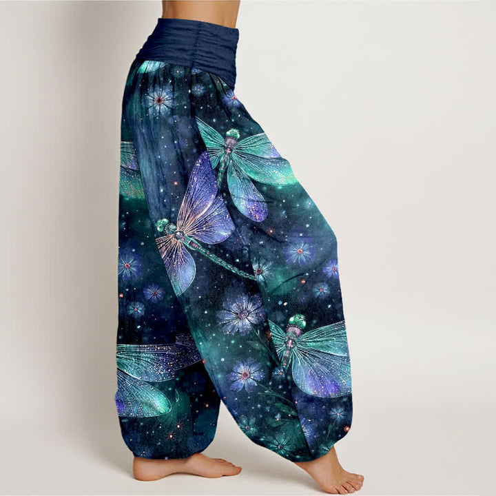 Buddha Stones Pantalon harem à taille élastique pour femme, en coton à motif libellule et fleurs onirique - image 7
