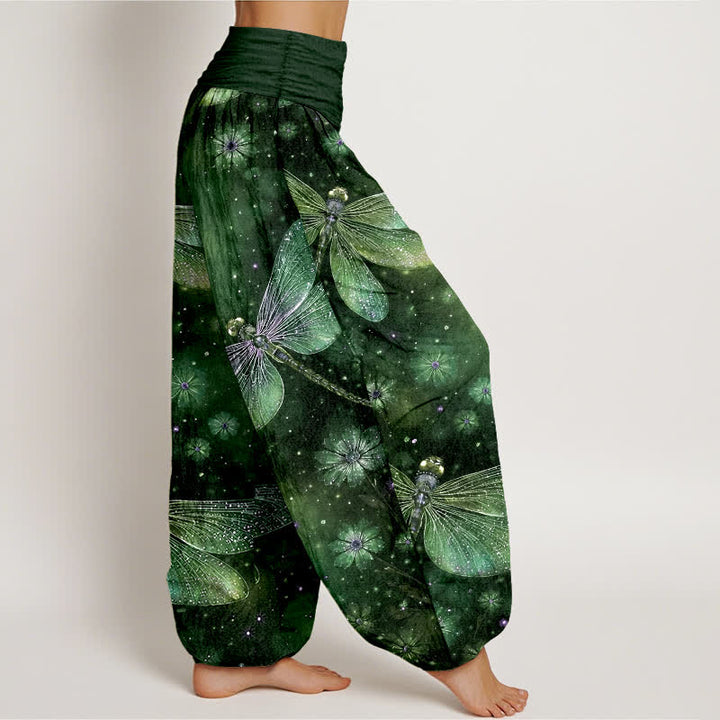 Buddha Stones Pantalon harem à taille élastique pour femme, en coton à motif libellule et fleurs onirique - image 10