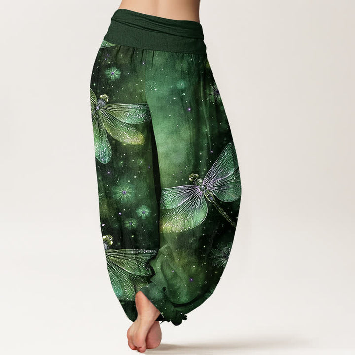 Buddha Stones Pantalon harem à taille élastique pour femme, en coton à motif libellule et fleurs onirique - image 9