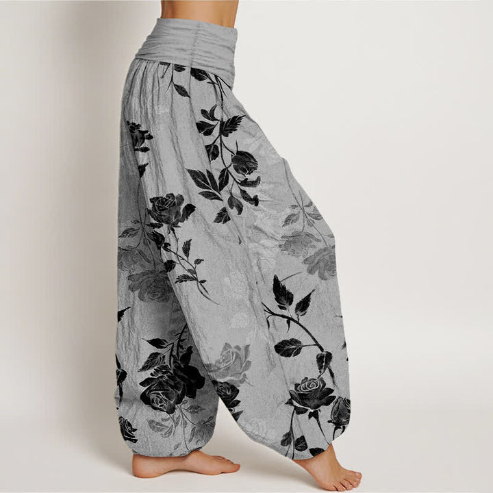 Buddha Stones Pantalon harem à taille élastique en coton à motif rose vintage pour femme - image 7