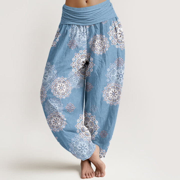 Buddha Stones Pantalon harem pour femme en pur coton, à taille élastique et motifs floraux mandala variés - Bleu ciel clair - US16，UK/AU20，EU48 (3XL) - image 0