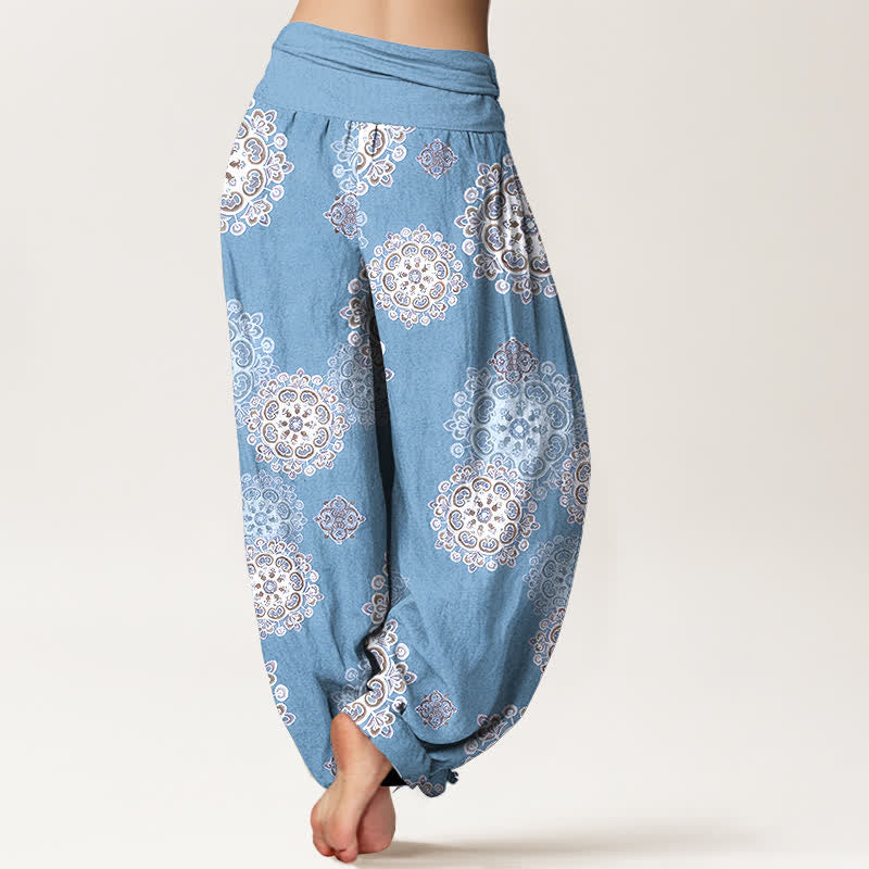 Buddha Stones Pantalon harem pour femme en pur coton, à taille élastique et motifs floraux mandala variés - image 1