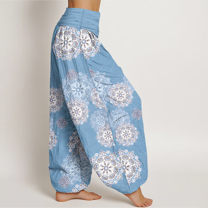 Buddha Stones Pantalon harem pour femme en pur coton, à taille élastique et motifs floraux mandala variés - image 2