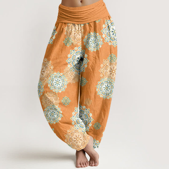 Buddha Stones Pantalon harem pour femme en pur coton, à taille élastique et motifs floraux mandala variés - SandyBrown - US16，UK/AU20，EU48 (3XL) - image 5