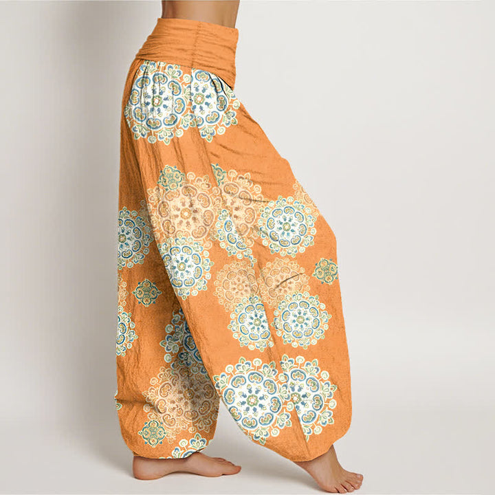 Buddha Stones Pantalon harem pour femme en pur coton, à taille élastique et motifs floraux mandala variés - image 7