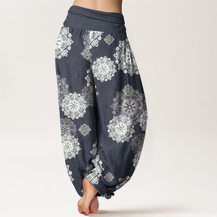 Buddha Stones Pantalon harem pour femme en pur coton, à taille élastique et motifs floraux mandala variés - image 9