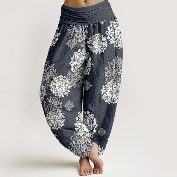 Buddha Stones Pantalon harem pour femme en pur coton, à taille élastique et motifs floraux mandala variés - Gris ardoise - US16，UK/AU20，EU48 (3XL) - image 8