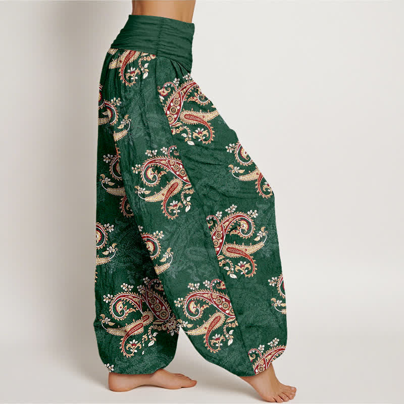 Buddha Stones Pantalon harem pour femme en pur coton à motif cachemire élégant et taille élastique - image 2