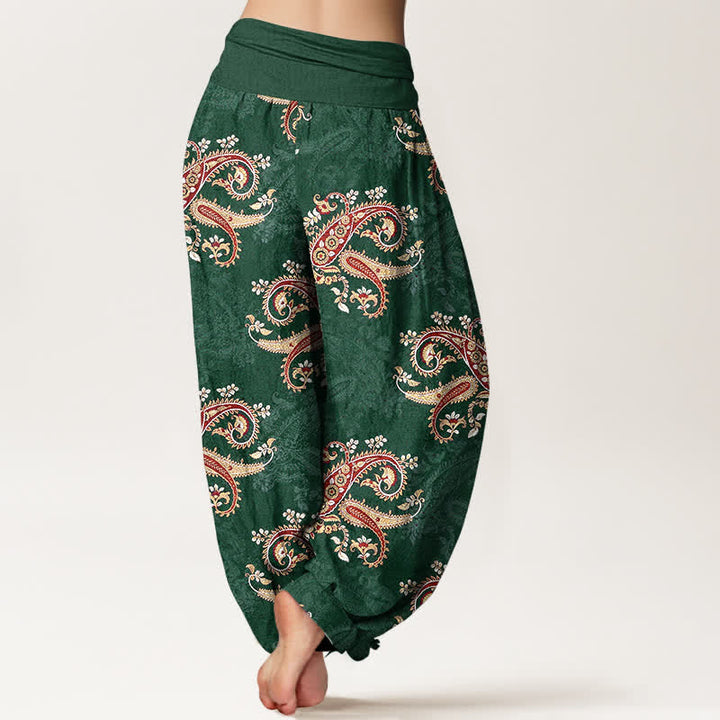 Buddha Stones Pantalon harem pour femme en pur coton à motif cachemire élégant et taille élastique - image 1