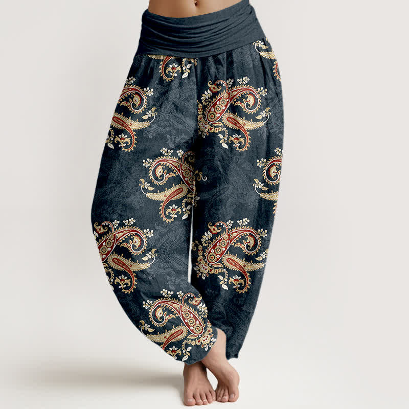 Buddha Stones Pantalon harem pour femme en pur coton à motif cachemire élégant et taille élastique - Gris ardoise foncé - US16，UK/AU20，EU48 (3XL) - image 5