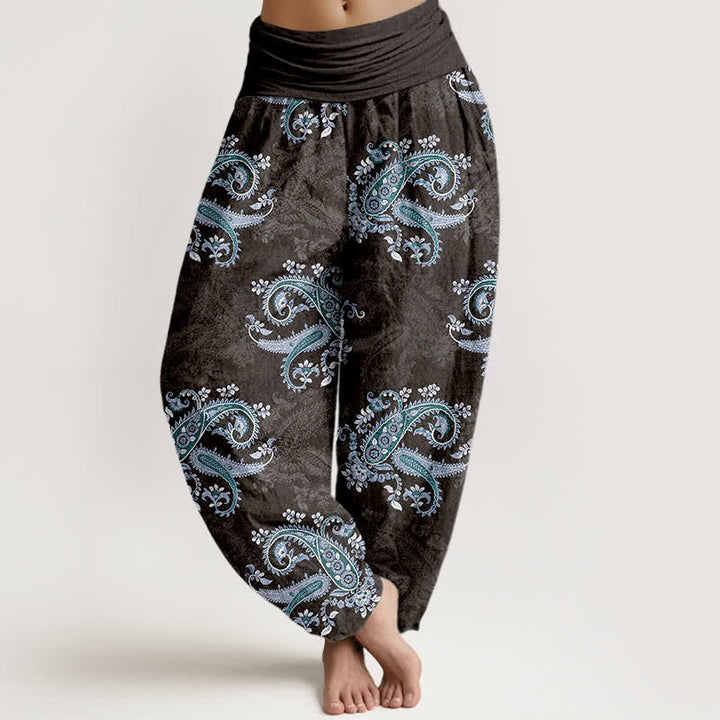 Buddha Stones Pantalon harem pour femme en pur coton à motif cachemire élégant et taille élastique - Noir - US16，UK/AU20，EU48 (3XL) - image 8
