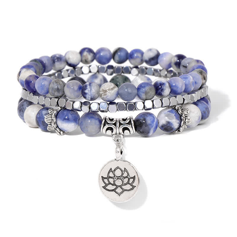 Buddha Stones Bracelet de perles en jaspe zébré 3 pièces, symbole d'illumination et de lotus - Sodalite (Calme ♥ Harmonie) - image 15