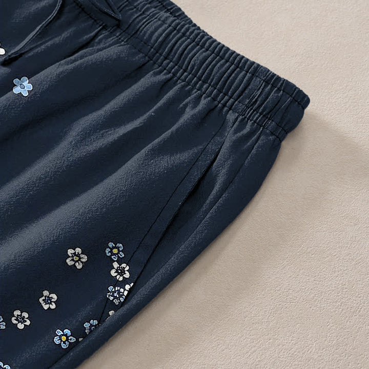 Buddha Stones Pantalon fuselé pour homme en coton blanc à motif floral nuageux et poches - image 2