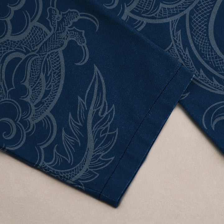 Buddha Stones Pantalon fuselé pour homme en coton à motif dragon discret avec poches - image 3