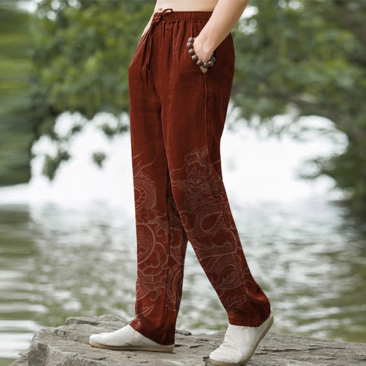 Buddha Stones Pantalon fuselé pour homme en coton à motif dragon discret avec poches - image 7