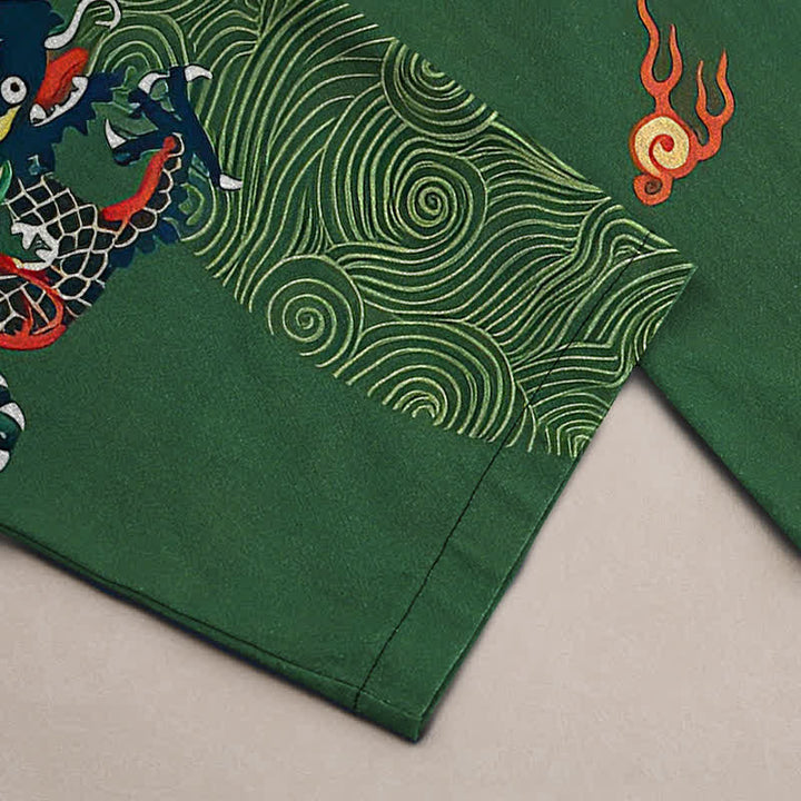 Buddha Stones Pantalon fuselé pour homme en coton à motif de dragon nuageux porte-bonheur, avec poches - image 3