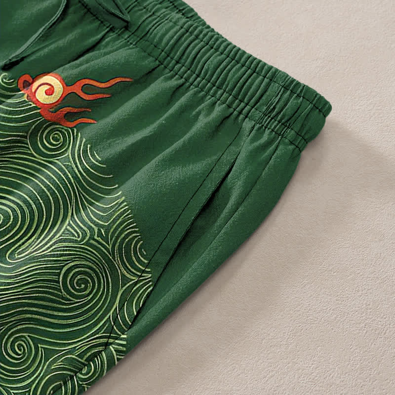 Buddha Stones Pantalon fuselé pour homme en coton à motif de dragon nuageux porte-bonheur, avec poches - image 2