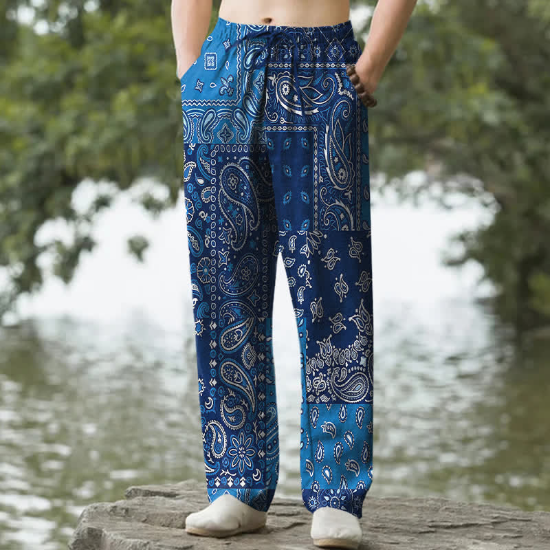 Buddha Stones Pantalon fuselé pour homme en coton à motifs cachemire variés, avec poches - Bleu royal - US/UK/AU50，EU60 (5XL) - image 4