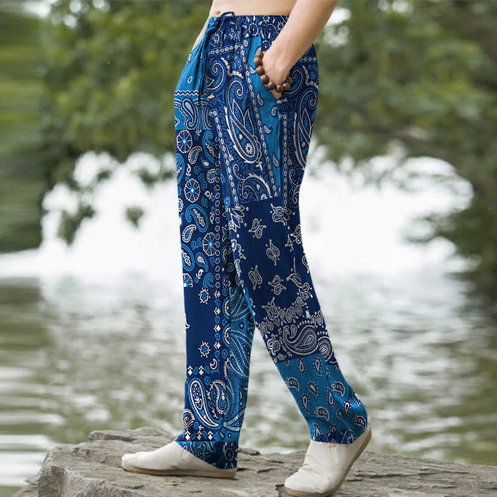 Buddha Stones Pantalon fuselé pour homme en coton à motifs cachemire variés, avec poches - image 5
