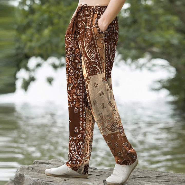 Buddha Stones Pantalon fuselé pour homme en coton à motifs cachemire variés, avec poches - image 7