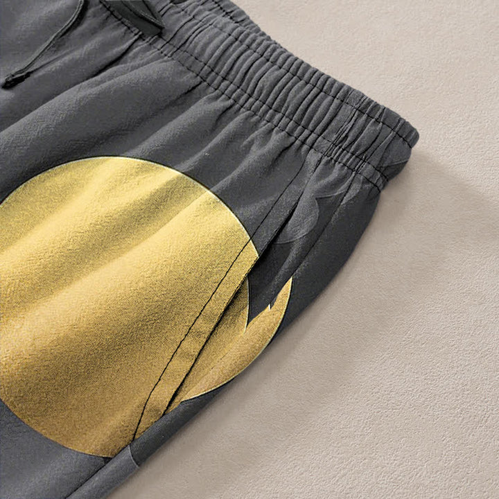 Buddha Stones Pantalon fuselé pour homme en coton, motif grue blanche poursuivant le soleil, avec poches - image 2