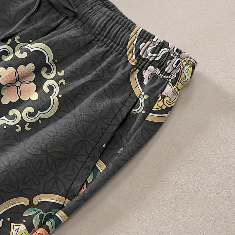 Buddha Stones Pantalon fuselé pour homme en coton à motif floral vintage avec poches - image 2