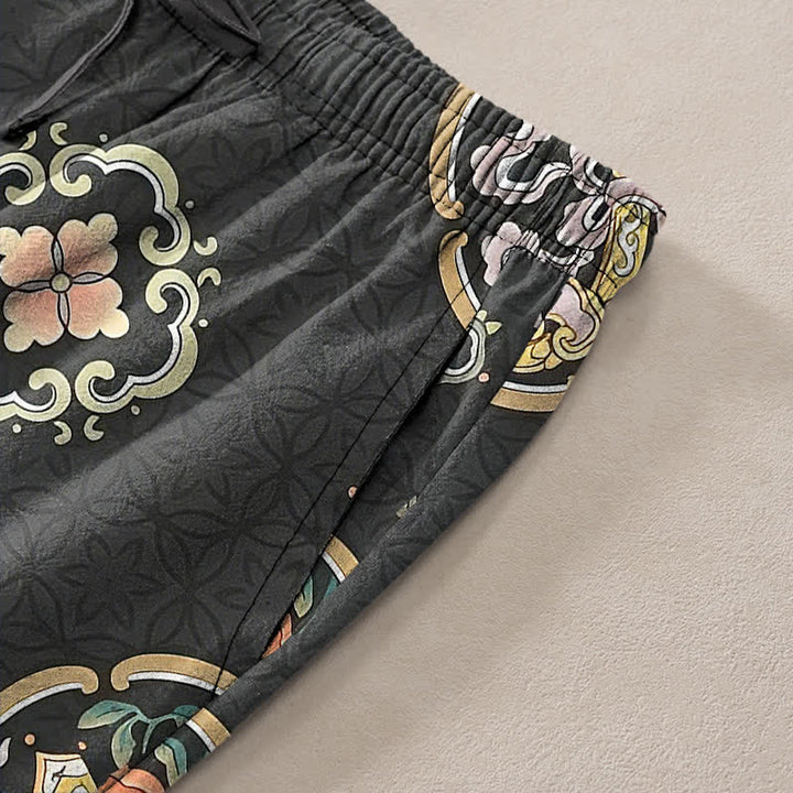 Buddha Stones Pantalon fuselé pour homme en coton à motif floral vintage avec poches - image 2